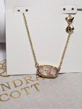 Kendra Scott x LoveShackFancy Gold Necklace with Pink Marbled Pendant